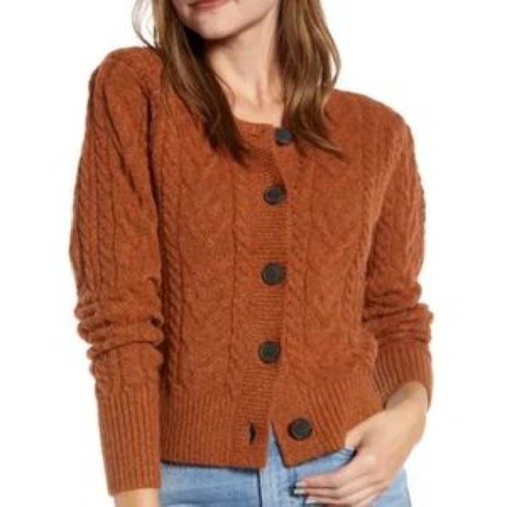 Orange / Brown / Rust Cable Knit Button Down Cardigan